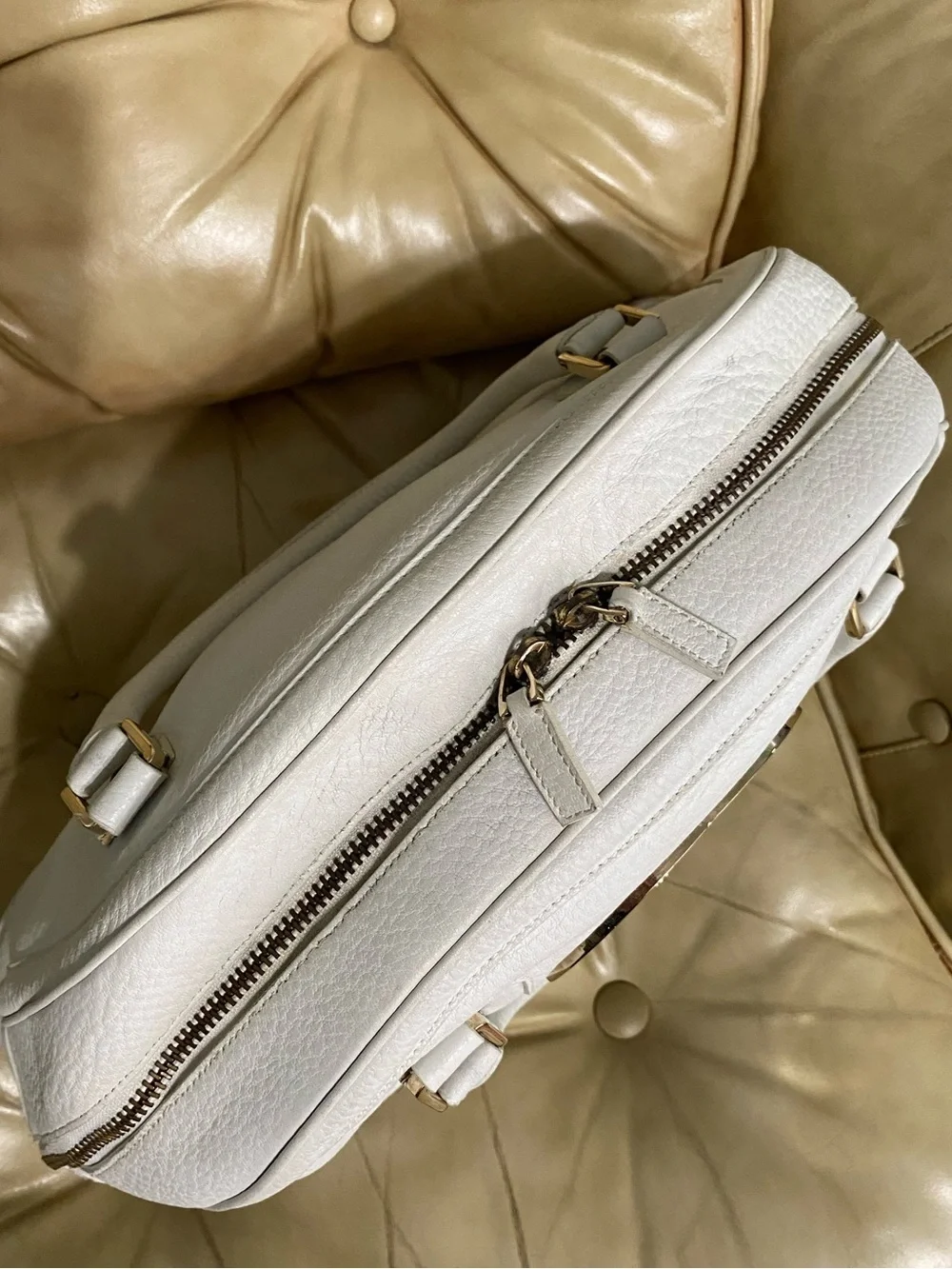 RARE Gucci XL Blondie Travel Bag Dome Satchel Web Stripe Pebble Leather